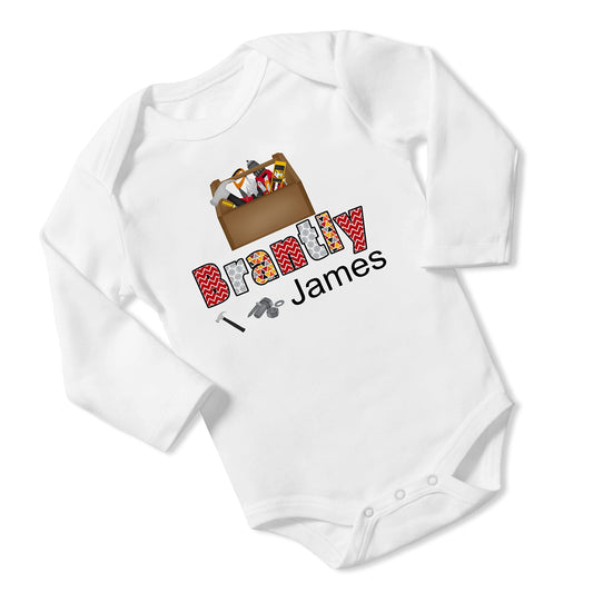 New Baby Boy's Printed Carpenter Tools 1 VS 2 Personalized Infant Bodysuit Coming Home Outfit