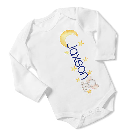 New Baby Boy's Printed Moon Elephant VS 1 Personalized Infant Bodysuit Coming Home Outfit