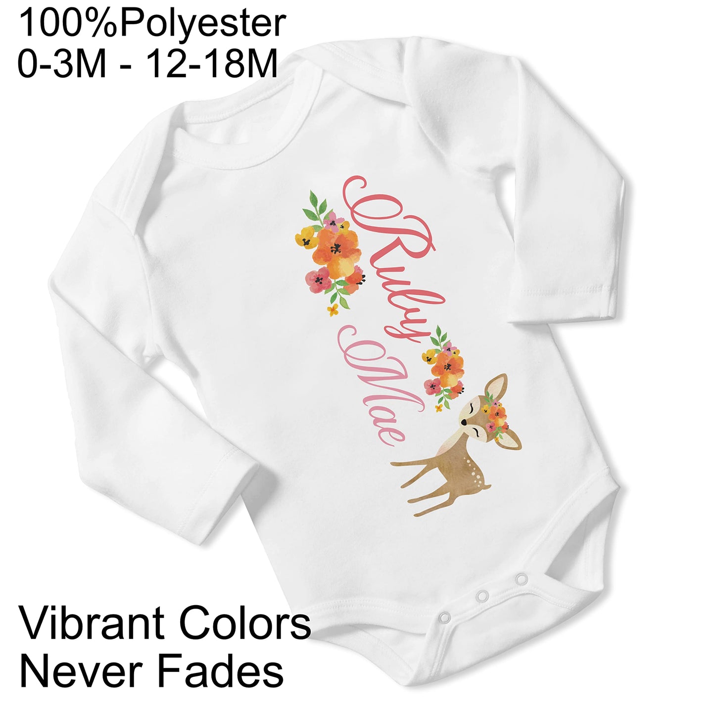 New Baby Girl's Printed Woodland Deer vs 1 Personalized Infant Bodysuit Coming Home Outfit