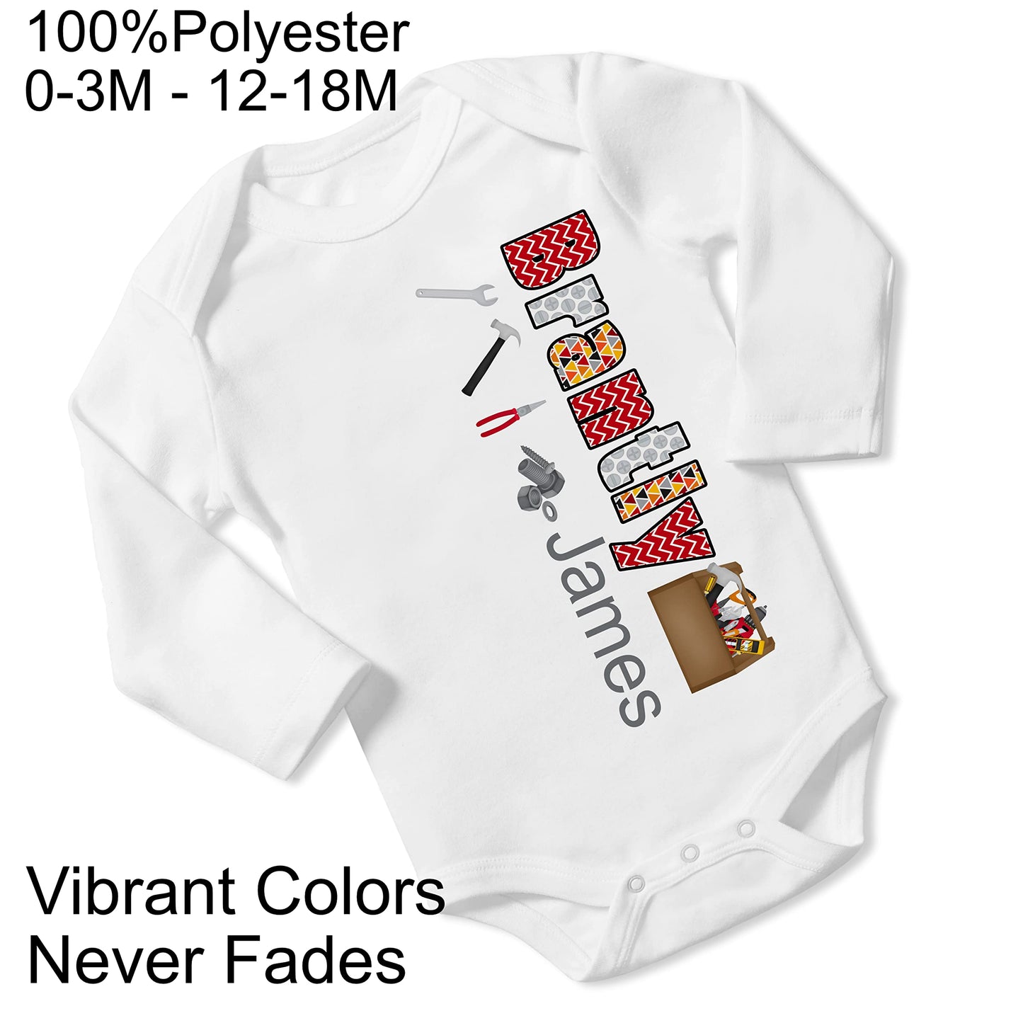 New Baby Boy's Printed Carpenter Tools 1 VS 1 Personalized Infant Bodysuit Coming Home Outfit