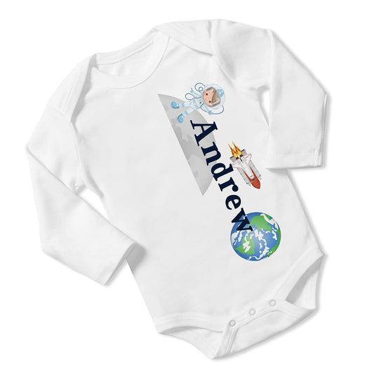 New Baby Boy's Printed Astronaut Outer Space Galaxy VS 1 Personalized Infant Bodysuit Coming Home Outfit