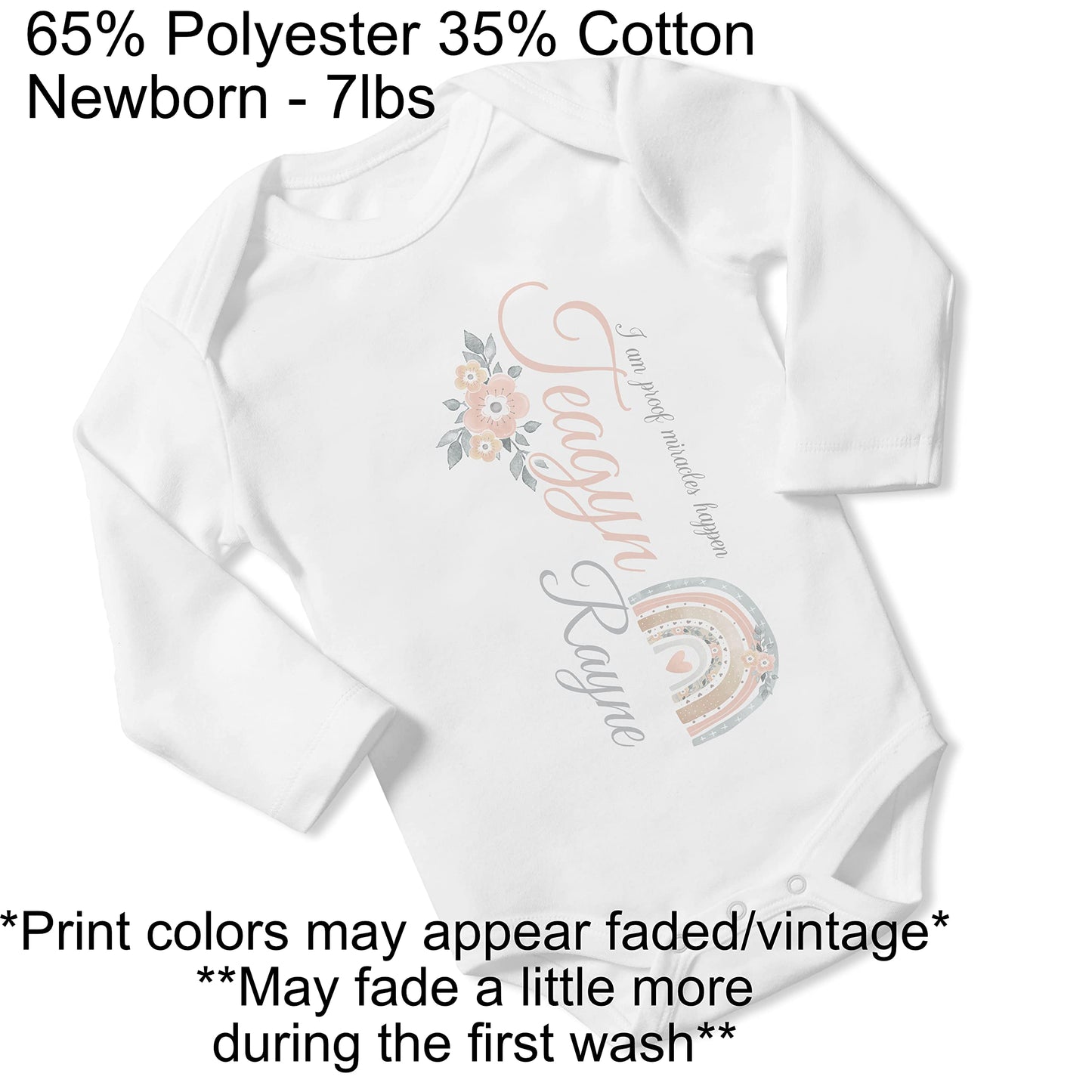 New Baby Printed Boho Rainbow Miracle vs1 Personalized Infant Bodysuit Coming Home Outfit