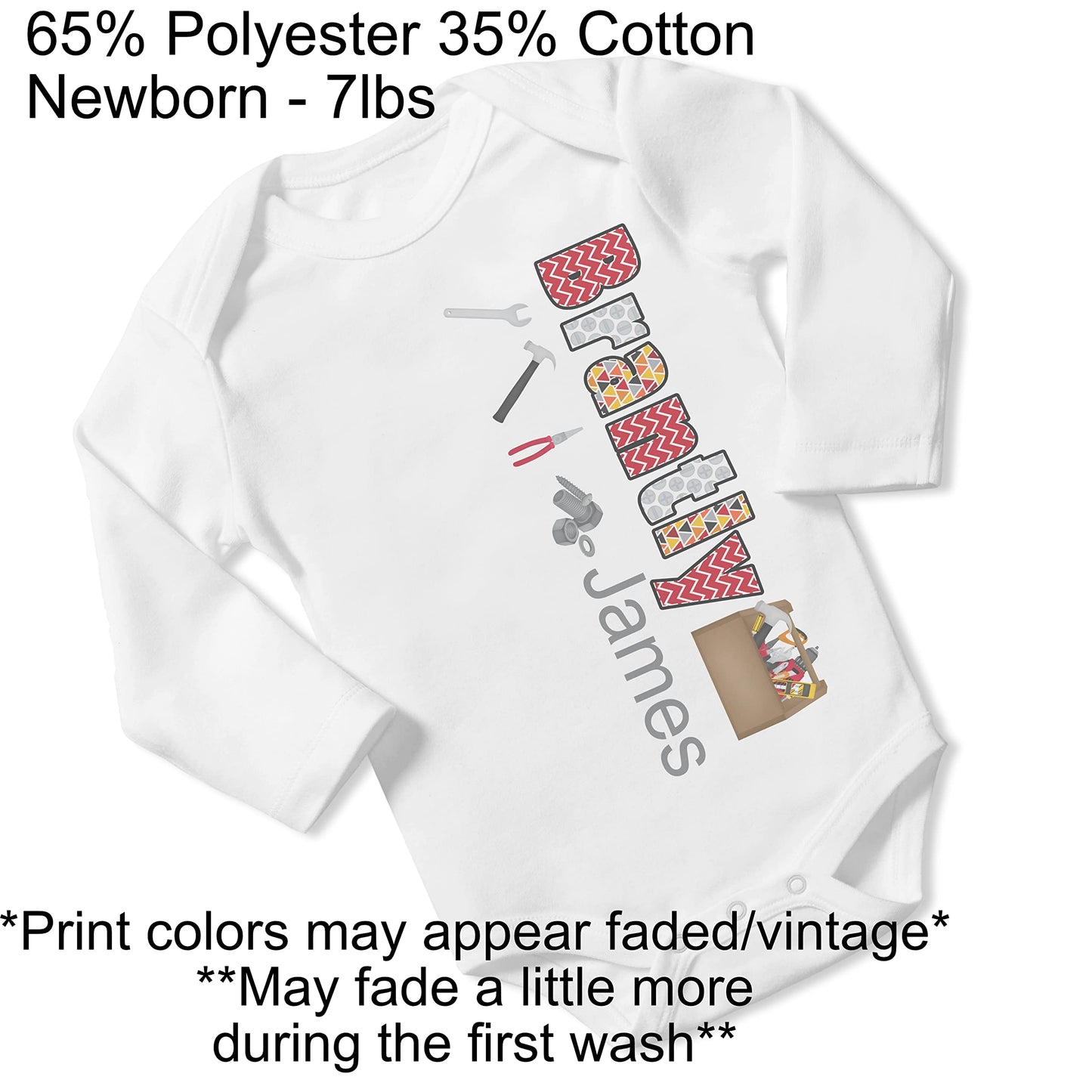 New Baby Boy's Printed Carpenter Tools 1 VS 1 Personalized Infant Bodysuit Coming Home Outfit