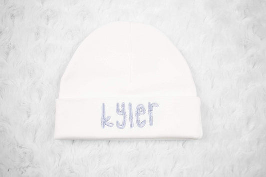 Baby Boy White Hat with Baby Name Personalized Beanie - Embroidery