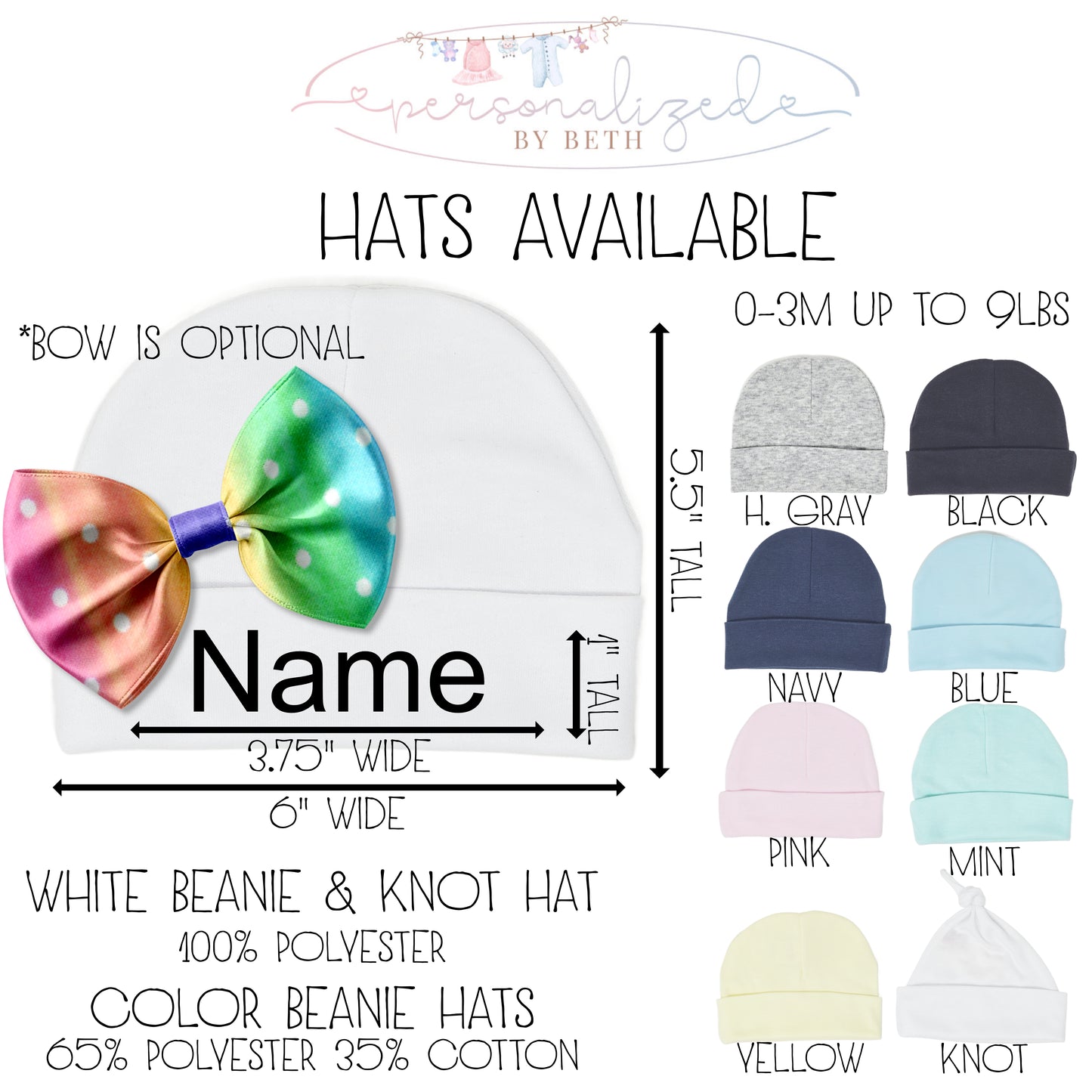 Baby Boy White Hat with Baby Blue Name Personalized Beanie - Embroidery